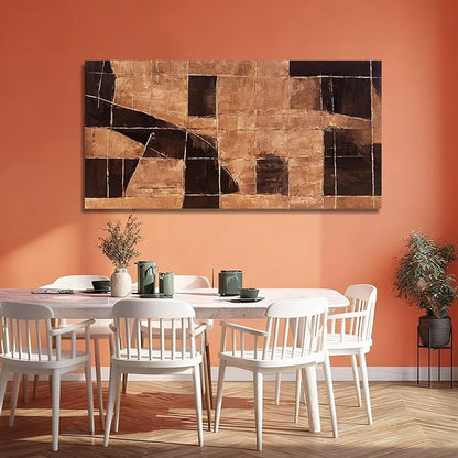 LEVERUP Large Abstract Wall Art Geometric Block Wall Artwork Black and Gold Wall Decor for Living Room Bedroom Office 29×58 Inch Textured Hallway Decorations