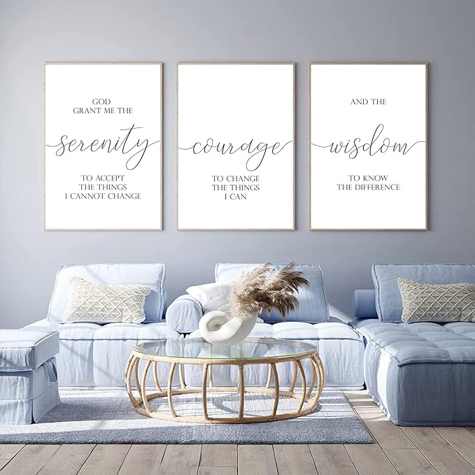 Serenity Prayer Wall Art Decor 3 Pieces Bible Verse Wall Art God Grant Me the Serenity Wall Decor Scripture Art Prints Christian Quotes Canvas Picture for Living Room Bedroom 16x24 Inch Unframed