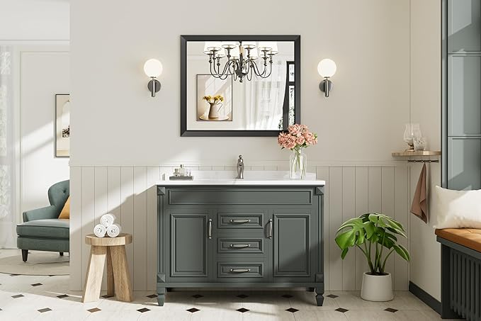 Briivue 36x30 Inch Black Bathroom Mirror for Wall, Thick Metal Framed Rectangle Mirrors for Over Sink, Bedroom, Living Room, Entryway, Anti-Rust, HD Tempered Glass