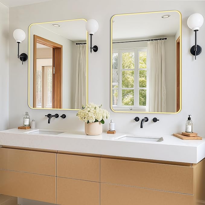 Bathroom Vanity Mirror for Wall, 2-Pack 36"x24" Wall Mounted Bathroom Mirror for Over Sink with Sturdy Metal Frame, Vertical or Horizontal, Living Room, Bedroom, Entryway(Gold)