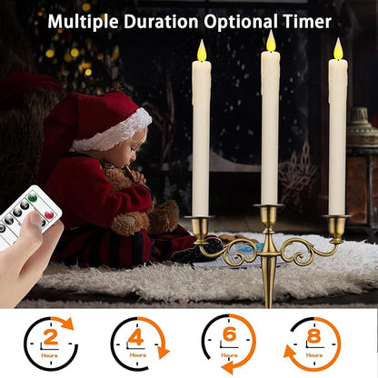KSWING Upgraded Real Wax LED Flameless Taper Candles with Remote, 6 PCS White Dripping Candlesticks Battery Operated 3D Flickering - 9.6" Long Realistic Fake Candle Sticks for Home/Wedding/Xmas Decor