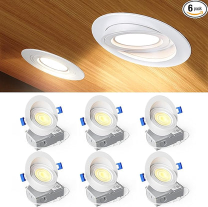 Ensenior 6 Pack 4 inch Gimbal Led Recessed Light, 5CCT 2700K-5000K, 360°+90° Adjustable, Dimmable, Aluminum, CRI90+, 900LM 9W 120V, Eyeball Recessed Lighting, Directional Can Light, ETL&FCC