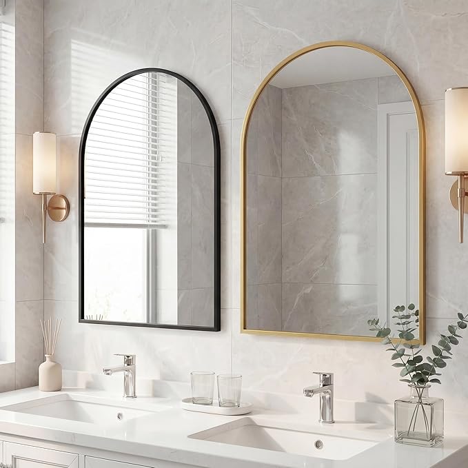 OLIXIS 20x30 Inch Arched Black Bathroom Mirror for Over Sink, Wall Mirror, Arch Bathroom Vanity Mirror with Matte Metal Frame and Tempered Glass for Home Decor, Living Room, Shatterproof
