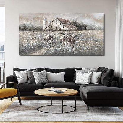 LEVERUP Funny Animal Wall Art Floral Canvas Artwork Spring Pictures Home Decor for Living Room Dining Room Rustic Farmhouse Decoration 29×58 Inch