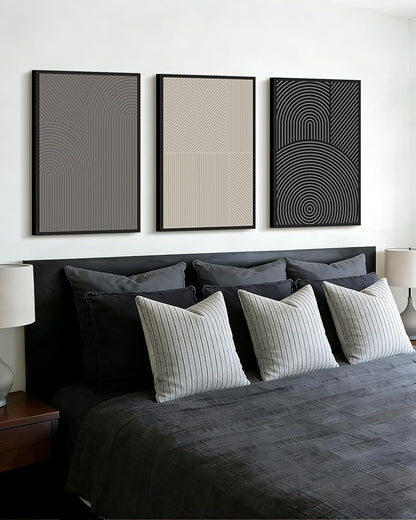Drsoum Minimalist Abstract Wall Art Framed Modern Boho Neutral Line Wall Decor Mid Century Geometric Artwork Bedroom Living Room 16x24in Black Framed