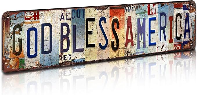 God Bless America Vintage Metal Tin Sign - Rustic Patriotic Wall Art for Home, Office, Farmhouse, Garage Décor - 4x16 Inch