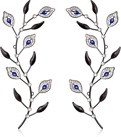 sxnzequnze 2 Sets Leaf Wall Art for Home Metal Bling Rhinestones Ready to Hang Tree Branch Leaves Olive Vine Wrought Iron Hanging Sculpture Pieces Wall Decor Pcs - 16.5in
