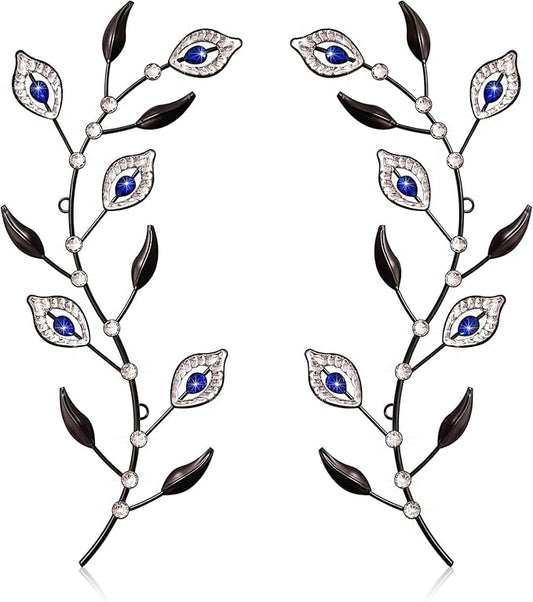 sxnzequnze 2 Sets Leaf Wall Art for Home Metal Bling Rhinestones Ready to Hang Tree Branch Leaves Olive Vine Wrought Iron Hanging Sculpture Pieces Wall Decor Pcs - 16.5in