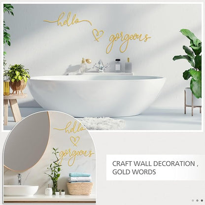 Hicarer Metal Hello Gorgeous Wall Art Minimalist Decor for Bedroom Bathroom Living Room Dressing Room Salon Office Home Decorations Easy to Install Wall Decor(Gold,Classic Style)