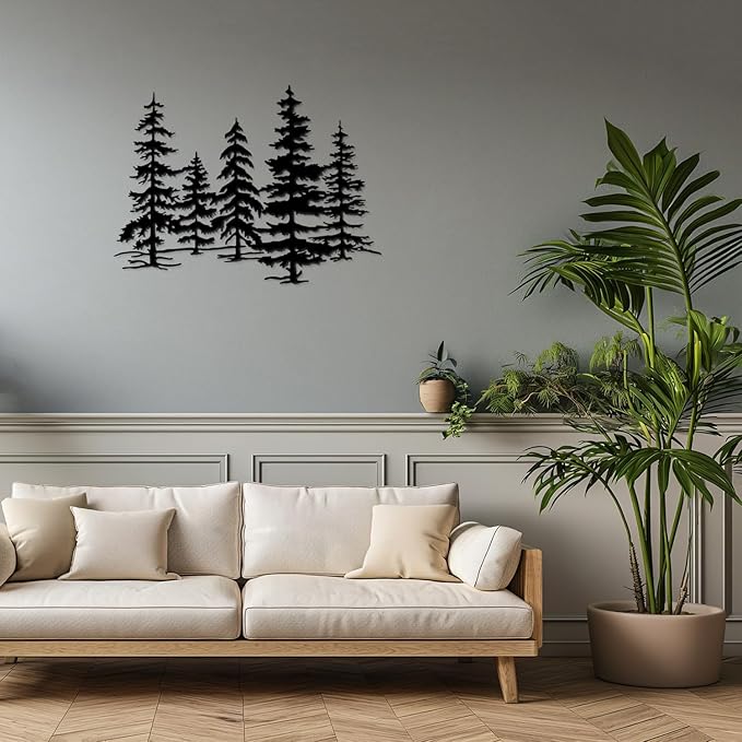 Metal Pine Tree Wall Art – Metal Tree Decor for Kitchen & Cabin, Exquisite Forest Design Home Décor, Durable and Rust-Proof（23.3 * 16.1inch）
