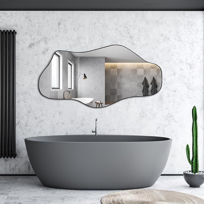 Irregular Mirror, 47.2"x23" Large Asymmetrical Wall Mirror, Odd Shaped Mirrors, Modern Abstract Frameless Mirrors for Living Room Bedroom Entryway Hallway, Horizontal or Vertical Hanging