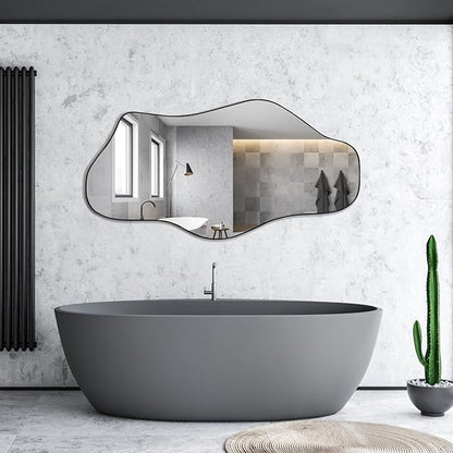 Irregular Mirror, 47.2"x23" Large Asymmetrical Wall Mirror, Odd Shaped Mirrors, Modern Abstract Frameless Mirrors for Living Room Bedroom Entryway Hallway, Horizontal or Vertical Hanging