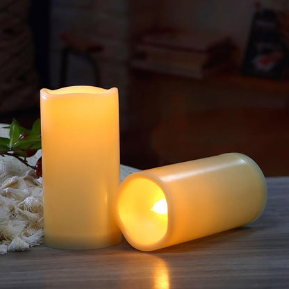 CANDLE CHOICE Waterproof Outdoor Battery Operated Flameless Candles with Remote Timer Plastic Flickering Fake Electric LED Pillars for Lantern Garden Wedding Christmas Decorations 3x5 Inches 2 PCS