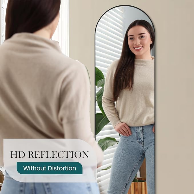 Sweetcrispy 59"x16" Arched Full Length Mirror, Full Body Mirror with Aluminum Alloy Thin Frame, Leaning or Standing, Suitable for Bedroom, Livingroom, Cloakroom, Black