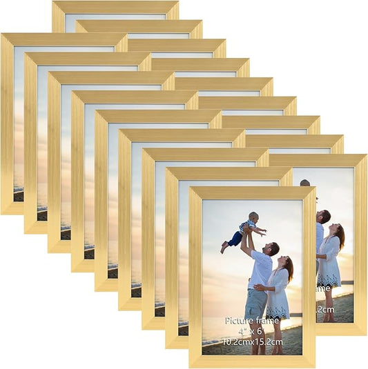 Hoikwo 18 Packs 4x6 Gold Multi Plastic Picture Frames Set with Plastic Cover for Family Photos, Artwork, Light Weight Bulk 4 by 6 Frames Pack for Wall Hanging and Table, Stylish Picture Frames
