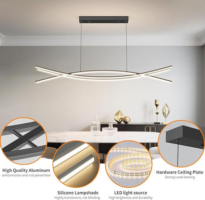 Modern Ceiling Chandelier Light, 47IN Pendant Light Fixtures with Remote Control 3000k-6500K Adjustable Color Temperature, Aluminum Island Lighting Lamp for Dining Room, Living Room, Island
