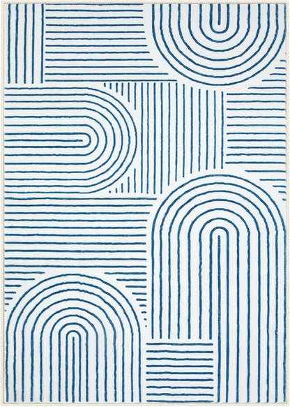 Lahome Abstract 8x10 Area Rugs, Soft Washable Blue Rugs 8x10 Living Room Rugs for Bedroom Dining Room, Ultra-Thin Accent Carpet for Office Dining Room Darrell (8x10ft,Blue/White)