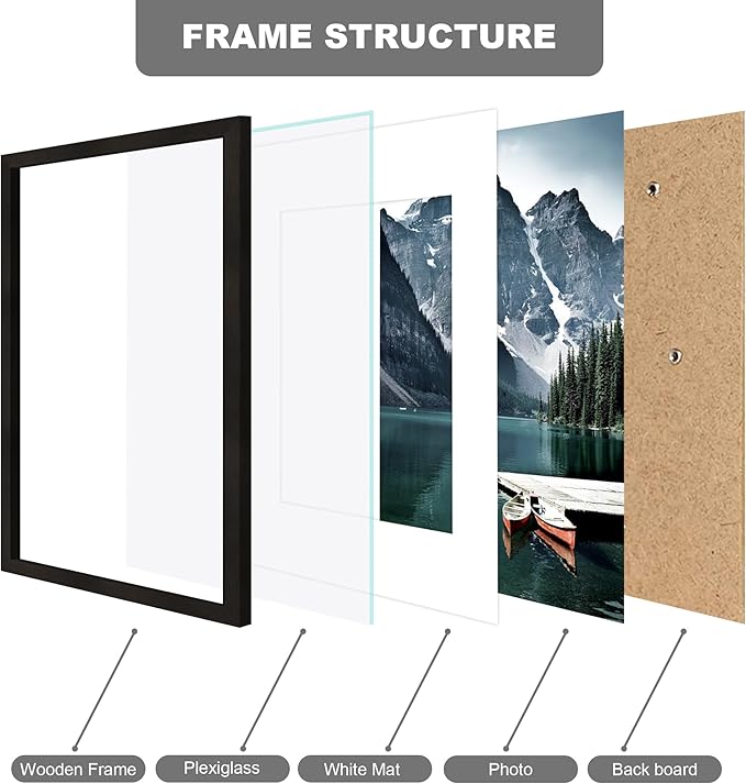 Hongkee 11x17 Picture Frame Set of 3 - Display 8x12 Photo with Mat or 11 x 17 Poster without Mat, Wall Mounting Horizontal and Vertical, Black