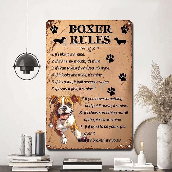 Metal Sign Tin Sign Vintage Wall Art Boxer Rules Tin Sign for Room 6×8 Inches