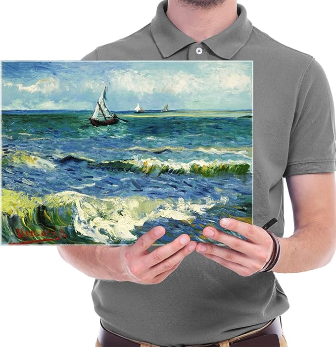 Wieco Art Canvas Prints Wall Art Seascape at Saintes Maries by Vincent Van Gogh Oil Paintings Reproduction Classical Giclee Artwork Ocean Sea Pictures for Bedroom Bathroom Kitchen Home Decorations