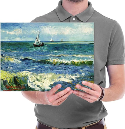 Wieco Art Canvas Prints Wall Art Seascape at Saintes Maries by Vincent Van Gogh Oil Paintings Reproduction Classical Giclee Artwork Ocean Sea Pictures for Bedroom Bathroom Kitchen Home Decorations