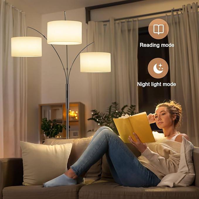 SIBRILLE 36W Dimmable Floor Lamp - 3 Lights Arc Floor Lamps Standing Lamp with Remote & Touch Control, Tall Lamp for Living Room Corner, Bedroom, Office