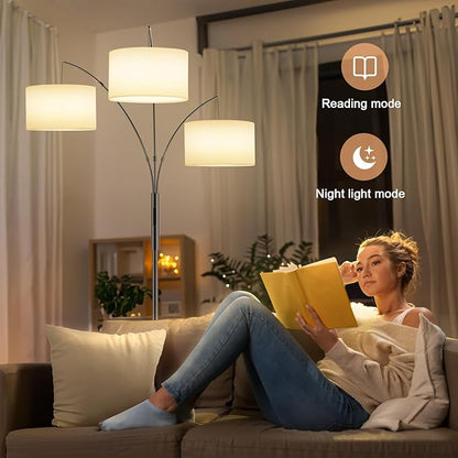 SIBRILLE 36W Dimmable Floor Lamp - 3 Lights Arc Floor Lamps Standing Lamp with Remote & Touch Control, Tall Lamp for Living Room Corner, Bedroom, Office