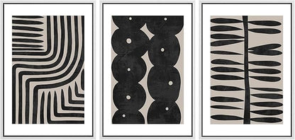 SIGNLEADER Framed Canvas Print Wall Art Set Geometric Black Paint Stroke Patterns Abstract Shapes Illustrations Modern Art Decorative Contemporary for Living Room, Bedroom, Office - 16"x24"x3 WHITE