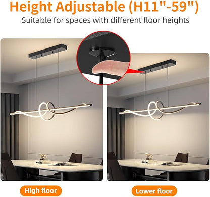 Modern LED Chandelier Light, 57IN Pendant Light Fixtures Dimmable with Remote Control 3000k-6500K Adjustable Color Temperature, Aluminum Island Lighting Lamp for Dining Room, Living Room, Island