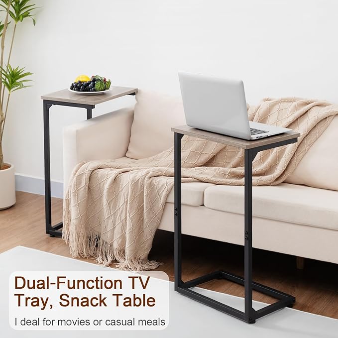 AMHANCIBLE C Shaped End Tables Set of 2, Couch Side Tables that Slide Under Sofa, TV Trays for Living Room, Bedroom, Small Space, Grey, HET02BGY
