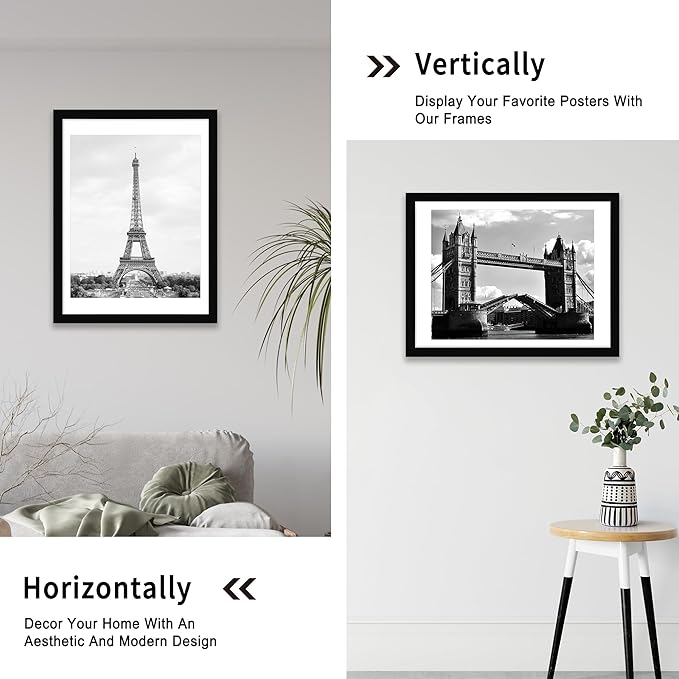 iRahmen 18x24 Poster Frame with 16x20 Mat - Plexiglass Wooden Picture Frames for Photo Wall Gallery Mounting (Pure Black, Set of 2)