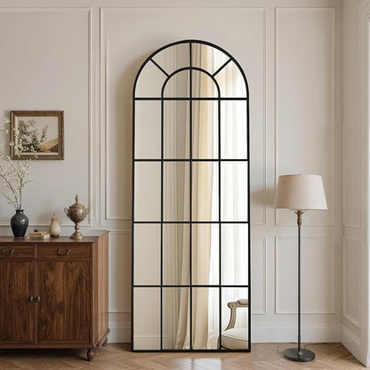Anpark Arched Windowpane Mirror Full Length 71"x30" Wall Mounted Black Art Pane Farmhouse Decorative Floor Mirror Leaning Hanging Wall Mirror for Bedroom Living Room Entrance
