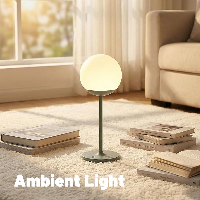 WEILAILUX Cordless Table Lamp with Globe Shade, Rechargeable Dimmable Bedside Light, Shower Lamp Waterproof, Touch Control, 8-72 Hours Runtime, 2700K Warm White for Indoor Outdoor (Gold, Tall)