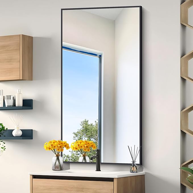 DESBING Black Bathroom Mirror for Wall, 24x48 Inch Rectangle Mirrors with Metal Frame, Modern Vanity Wall Mirror Decor for Entryway Hangs, Bathroom Living Room Horizontal or Vertical