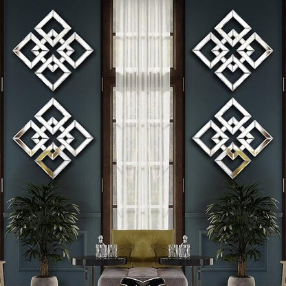 QMDECOR Square Mirrored Wall Decor Decorative Mirror 12x12 inches Modern Fashion DIY Silver Wall-Mounted Mirrors