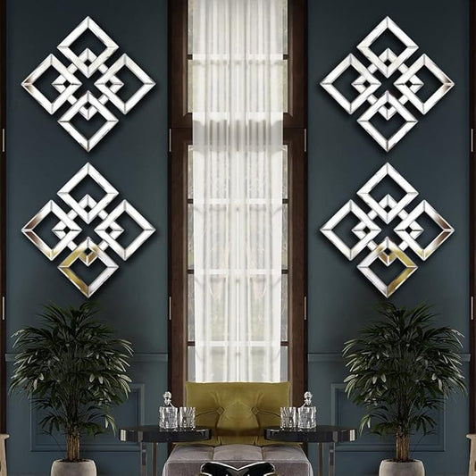 QMDECOR Square Mirrored Wall Decor Decorative Mirror 12x12 inches Modern Fashion DIY Silver Wall-Mounted Mirrors