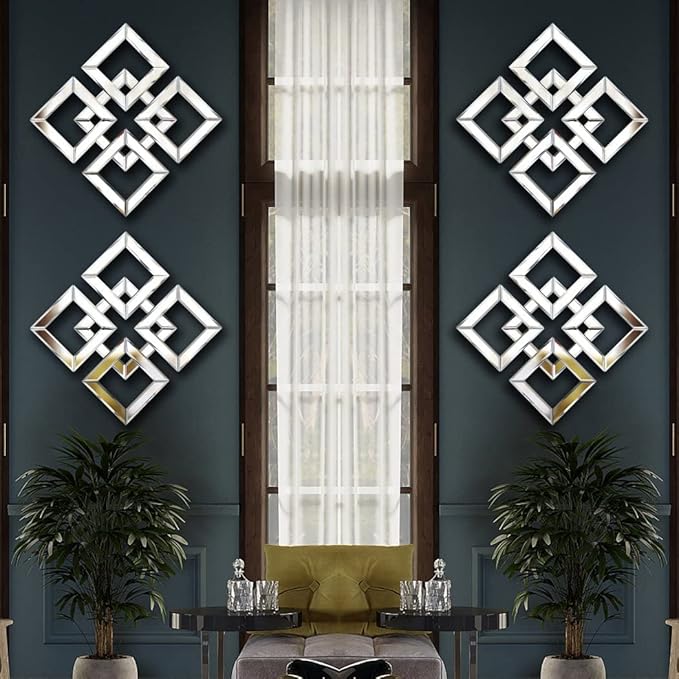 QMDECOR 2 Pack Silver Mirrored Square Wall-Mounted Mirrors Modern Glam Accent Decor for Home