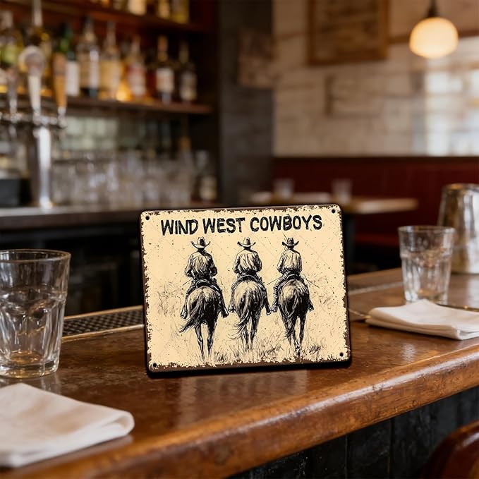 Western Cowboy Rider Vintage Tin Sign Wind West Cowboys Horse Decorative Poster Wall Art Decoration for Home Bar Club Coffee shop 12x8 Inch
