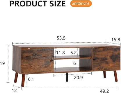 PayLessHere TV Stand for 55/60 Inch TVs,Modern Media Console with 2 Storage Cabinets and Open Shelves,Entertainment Center for Living Room, Bedroom,Brown