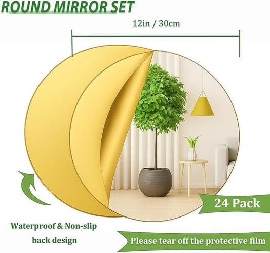 Set of 24 Round Mirrors for Centerpieces, 12 Inch Gold Acrylic Mirrors Candle Plate Circle Mirror Trays for Wedding Party Home Table Centerpieces Event Decor