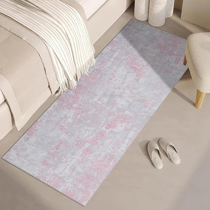 ROYHOME Modern Abstract 2x8 Runner Rug Washable Non Slip Stain Resistant Rug for Hallway Kitchen Bedroom Non Shedding Low Pile Indoor Floor Cover,Grey Pink