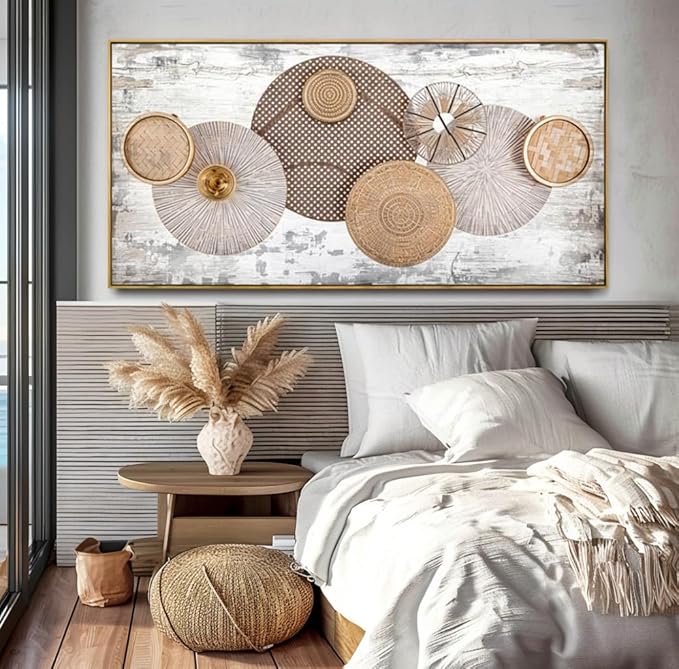 Wall Art Floral Rustic Wall Decor Yellow and White Canvas Painting Abstract Wall Art for Bedroom Living Room Dining Room Home Office Decor 20"x40" with Framed