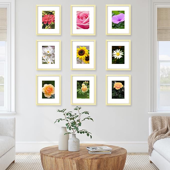 JCJMY 10 Packs 8x10 Picture Frame, Display 5x7 with Mat or 8x10 Without Mat, Gallery Wall Frame Set, 8 by 10 Frames Bulk Set of 10 Collage Wall Decor Photo Frames Set for Wall and Tabletop, Gold
