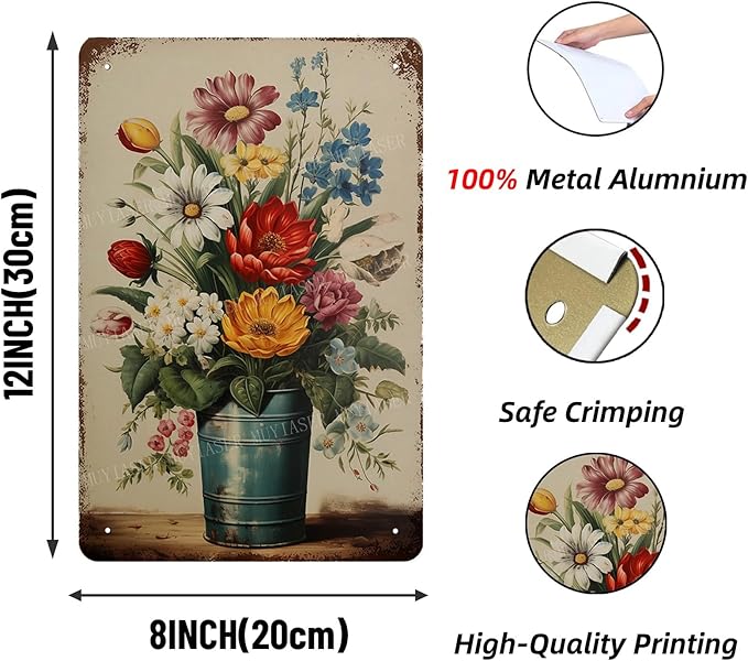 Metal Signs Vintage brightly colored flowers Sign Vintage Signs Retro Aluminum Tin Sign for Kitchen Office Home Bar Cafe Decor 8x12 Inch