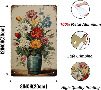 Metal Signs Vintage brightly colored flowers Sign Vintage Signs Retro Aluminum Tin Sign for Kitchen Office Home Bar Cafe Decor 8x12 Inch