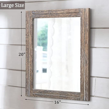 AAZZKANG Mirror with Wood Framed Rectangle Rustic Wall Mirrors Decor Large 20"x16" for Bedroom Bathroom Living Room Entryway
