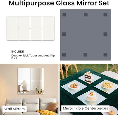 Square Mirrors Centerpieces, 12Pcs 12" Square Glass Mirror Centerpieces for Tables, Mirrors Table Centerpieces for Wedding Decorations, Parties, Baby Shower,Mirror Candle Trays