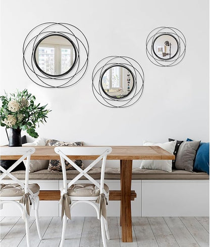 Black Circle Mirror Wall Decorative Metal Mirror Art Small Round Wall-Mounted Mirror Home Wall Decor for Bedroom Living Room Bathroom Entryway 16” x 16”