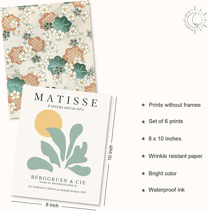 Habseligkeit Sage Green Master Wall Art Prints, Matisse Wall Art Exhibition Posters, Vintage Art Art Prints, Retro Room Decor for Aesthetic Bedroom(8x10inch, Unframed)