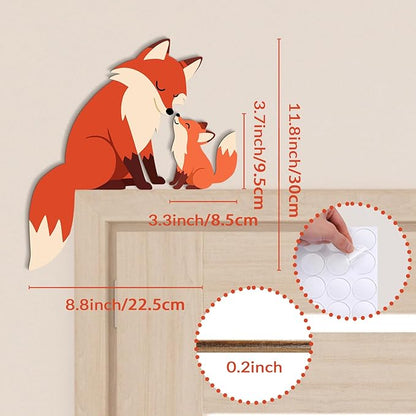 Fox Door Topper Adorable Fox Shape Statue Door Corner Sculpture for Handcrafted Wood Decor Sign, Creative Wooden Wall Decor